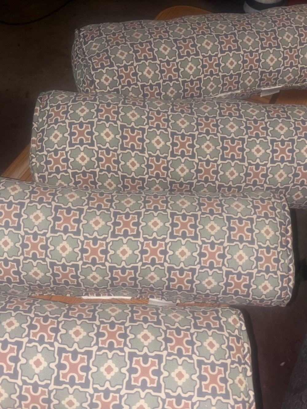 Geometric Pattern Bolster Pillow Set of 4 in Blue and Pink - Home Accents